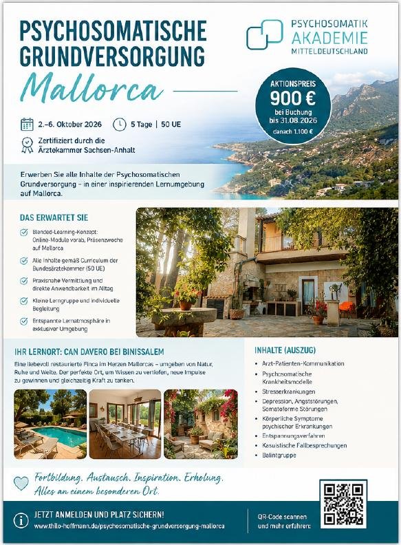 Flyer Psychosomatische Grundversorgung Mallorca, Oktober 2026